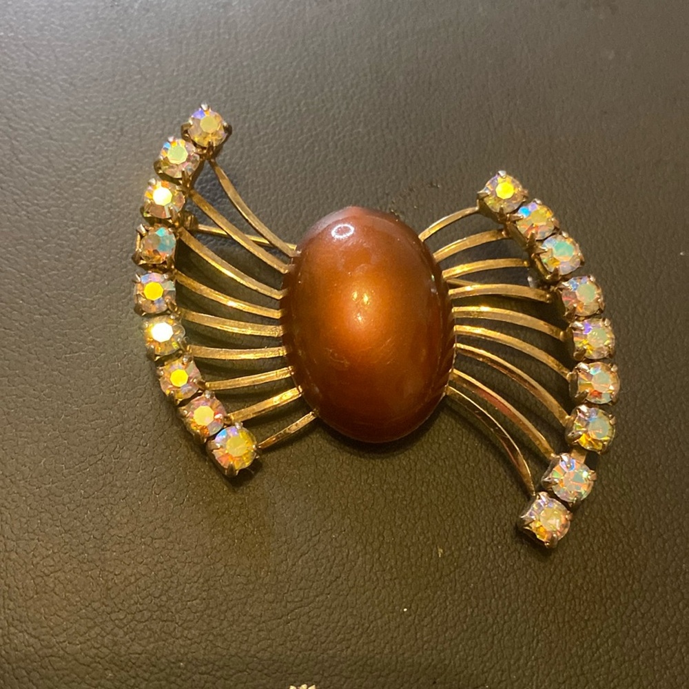 Vintage  goldtone AB rhinestones brooch